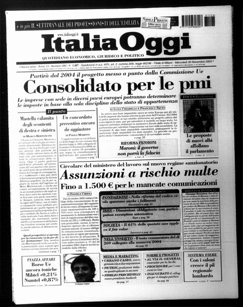 Italia oggi : quotidiano di economia finanza e politica